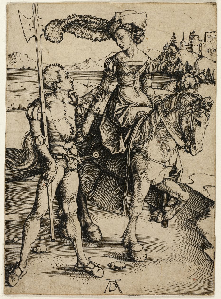 Dame til hest og Landsknecht av Albrecht Dürer
