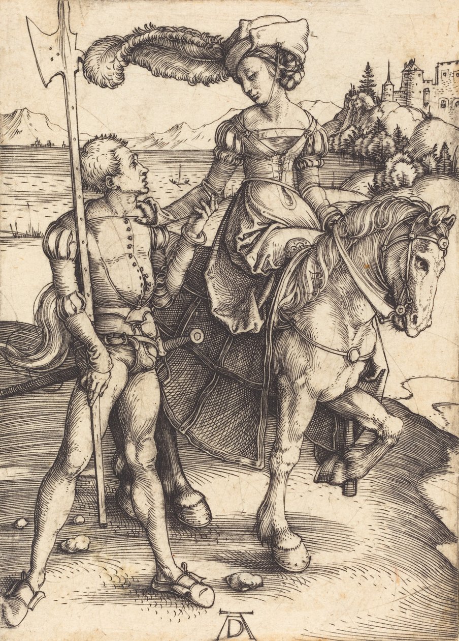 Lady on Horseback og Lansquenet, ca. 1497. av Albrecht Dürer