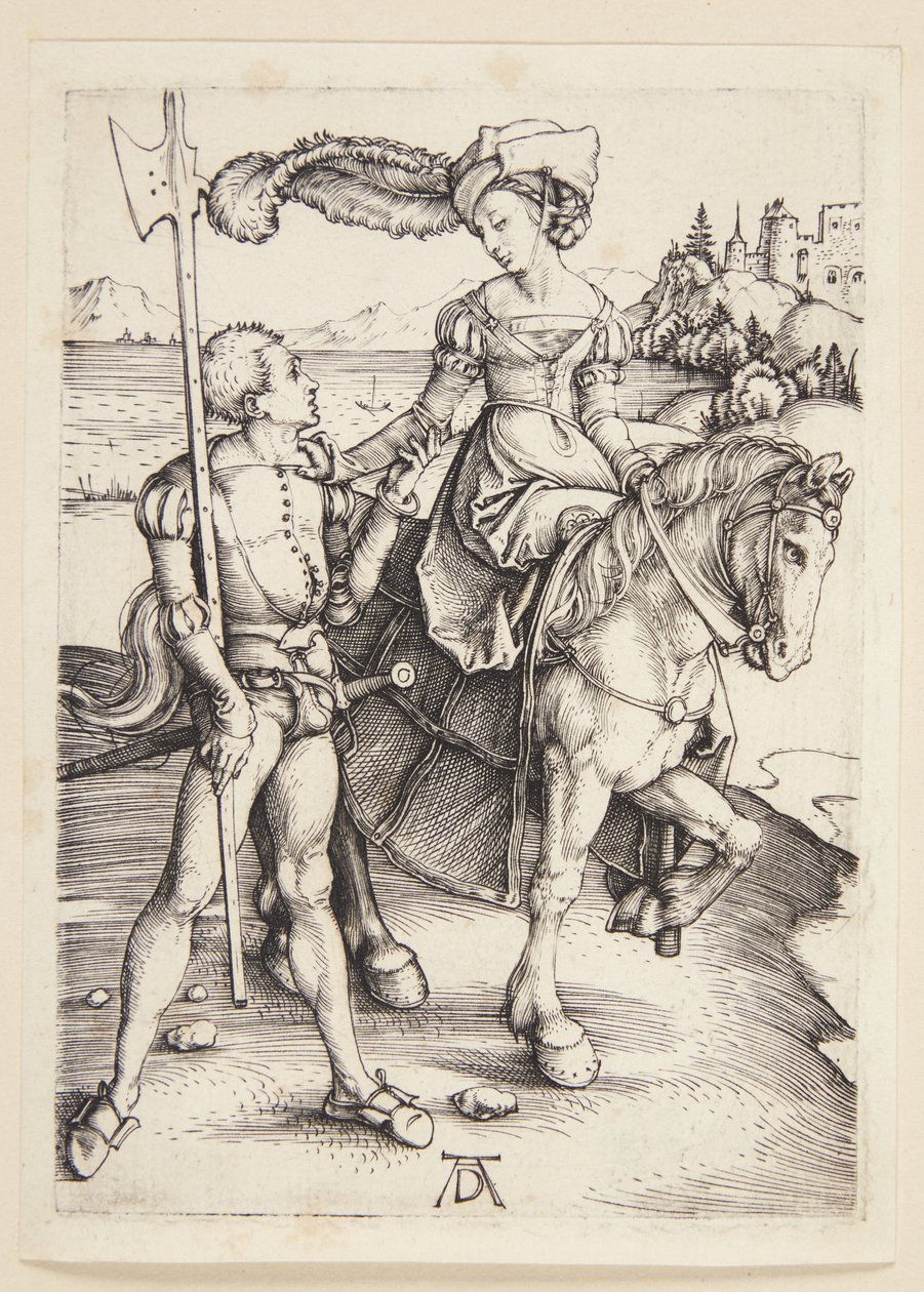 Dame til hest og lansquenet av Albrecht Dürer