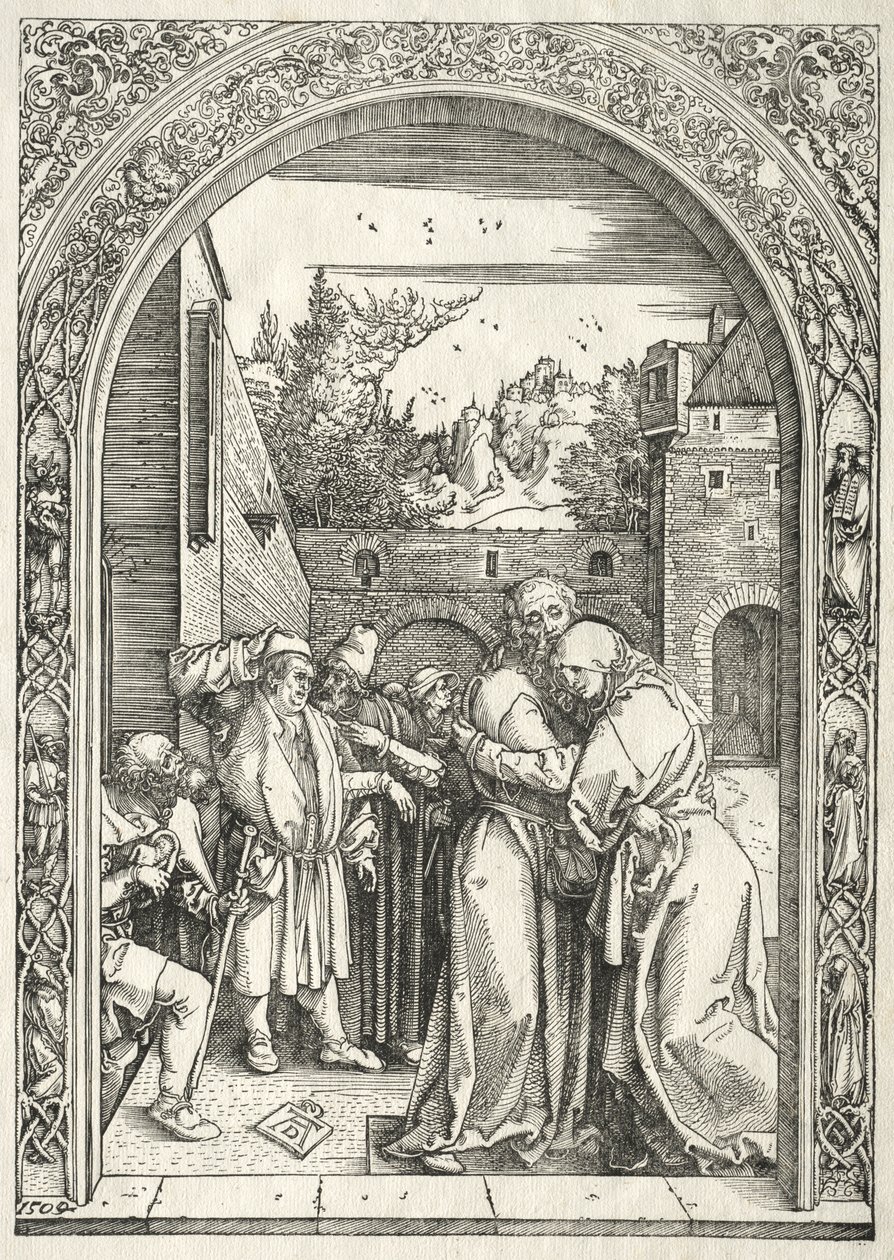 Jomfruens liv: Joachim og Anna omfavner under Golden Gate av Albrecht Dürer