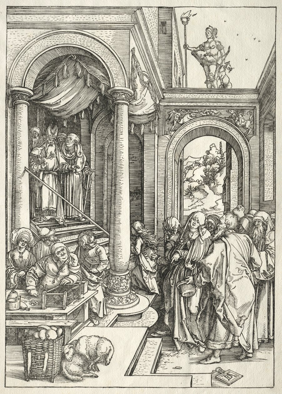 Jomfruens liv: Presentasjon av den unge jomfruen i tempelet, 1504-1505. av Albrecht Dürer