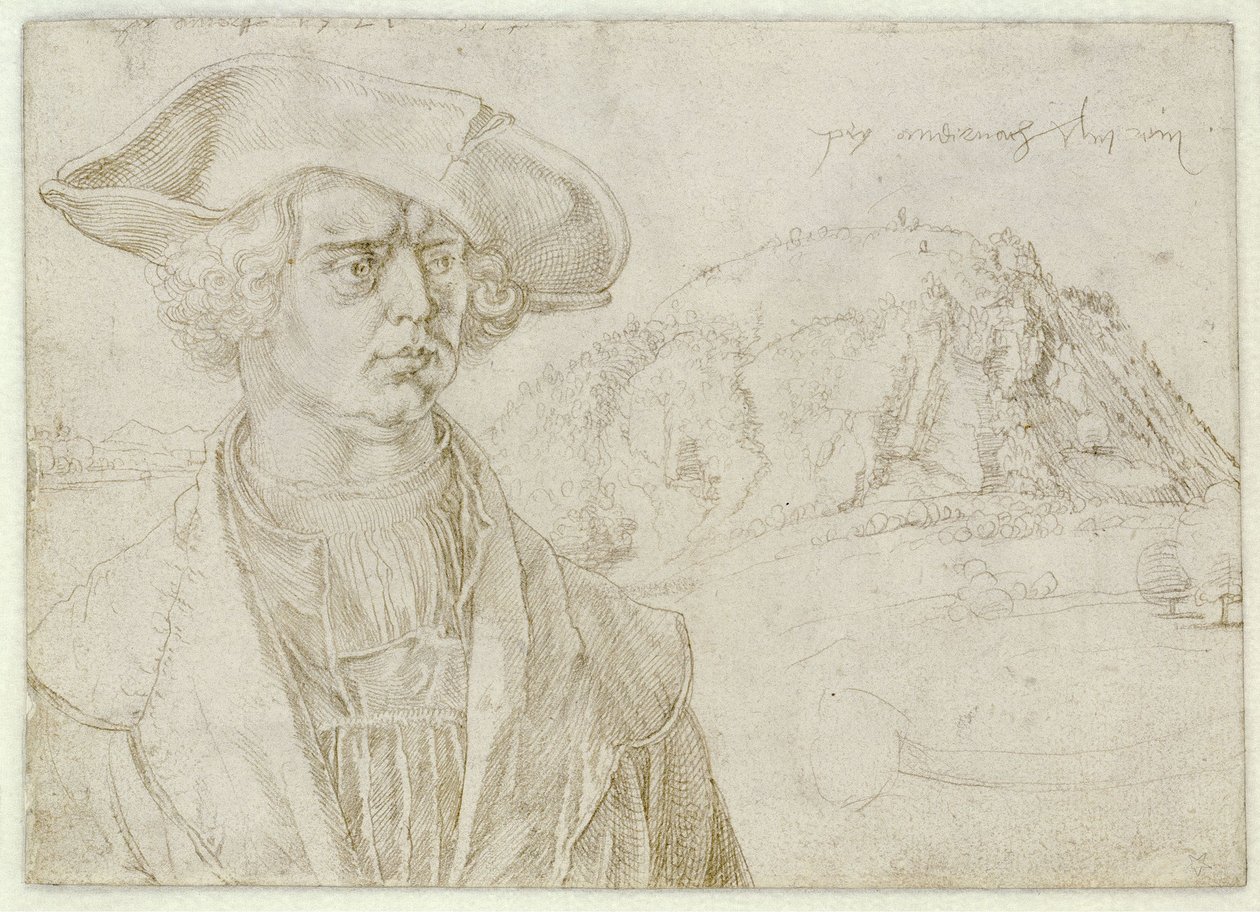 Mannlig brystportrett (Aert Bruyn?) og landskap ved Andernach av Albrecht Dürer