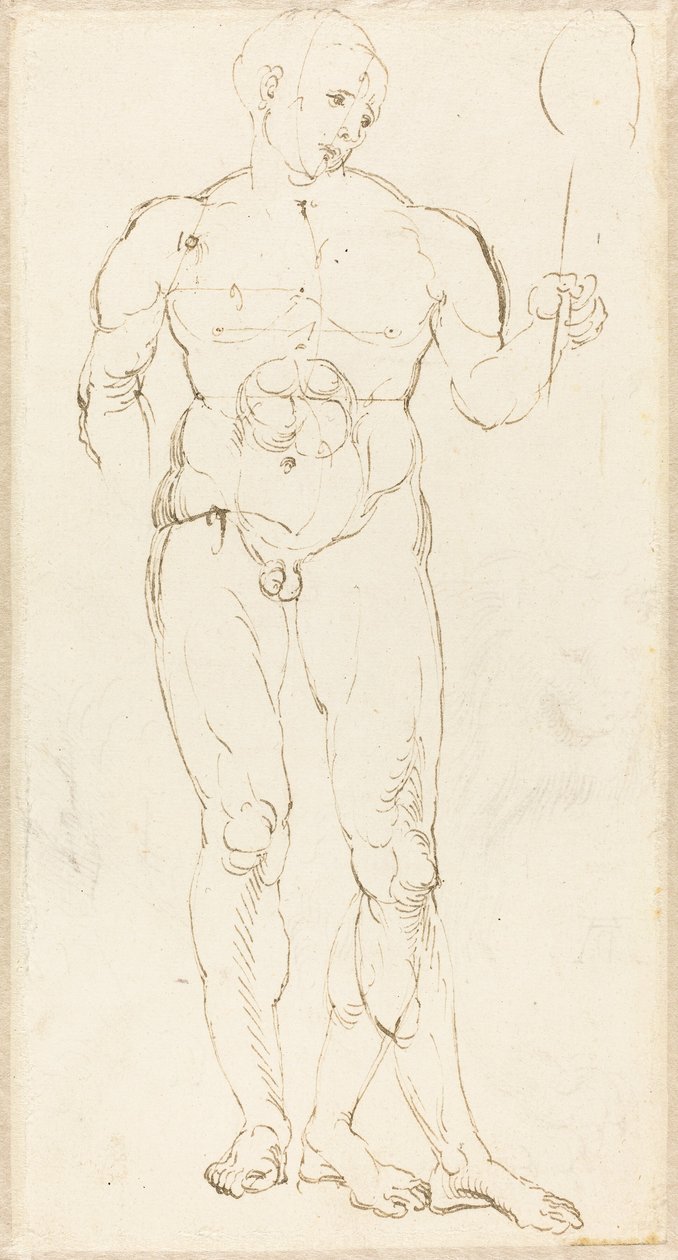Naken mann holder et speil [recto] av Albrecht Dürer