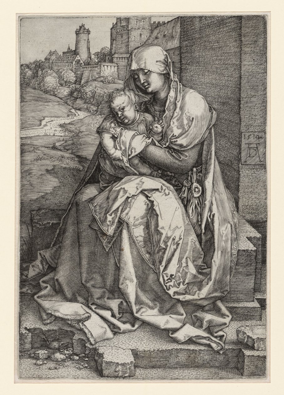 Maria sittende med barnet foran en mur av Albrecht Dürer