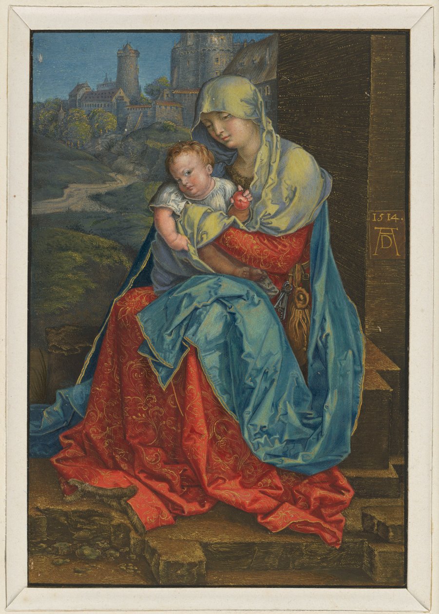 Maria sittende med barnet foran en mur av Albrecht Dürer