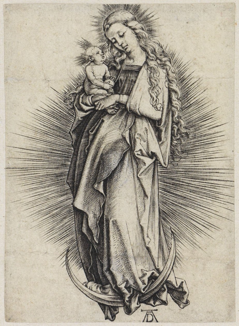 Maria med langt hår på månesigden av Albrecht Dürer