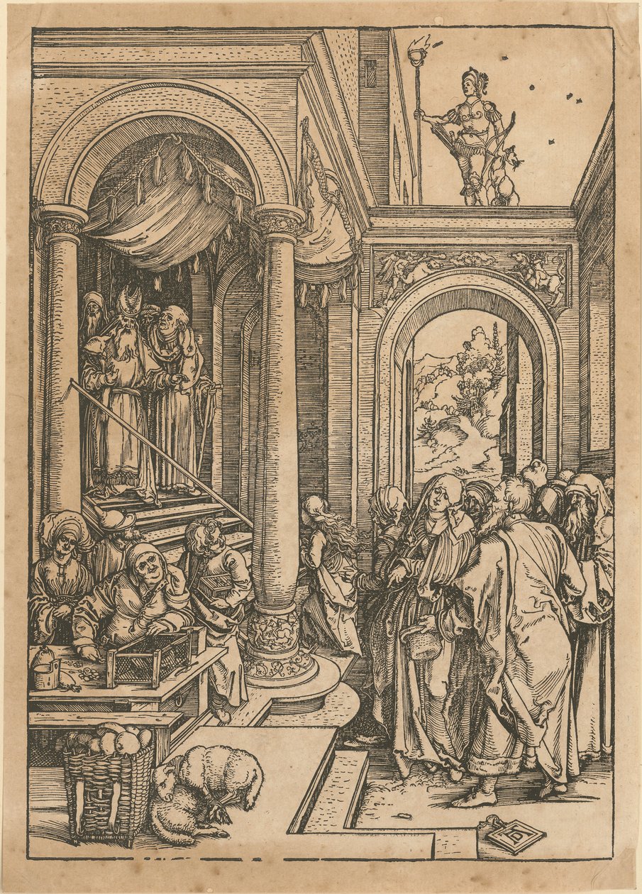 Marias tempelbesøk, blad 6 i serien «Marias liv» av Albrecht Dürer