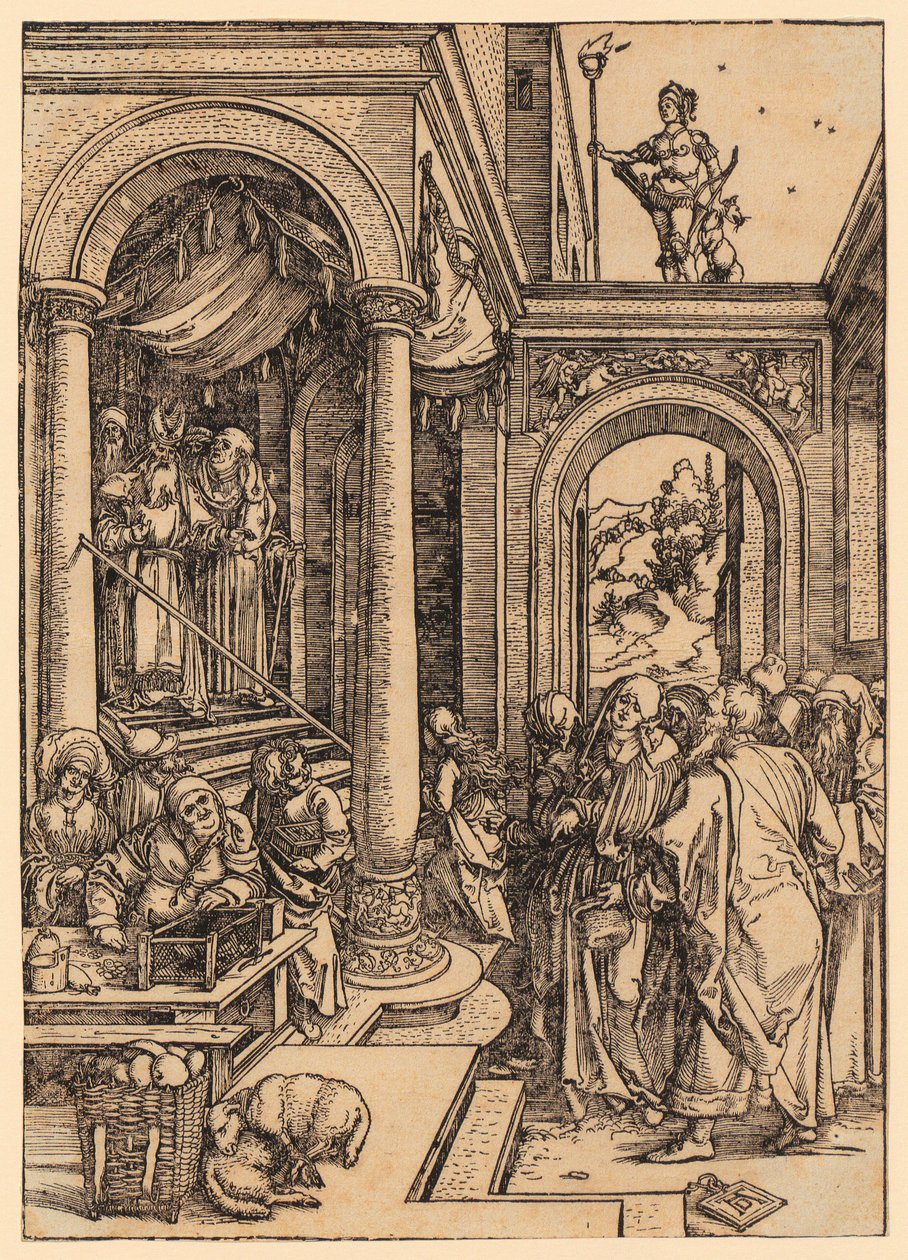 Marias tempelbesøk, blad 6 i serien «Marias liv» av Albrecht Dürer