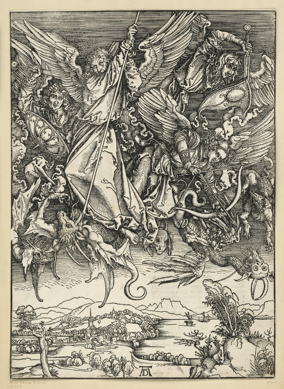 Mikaels kamp med dragen (Apokalypsen) av Albrecht Dürer