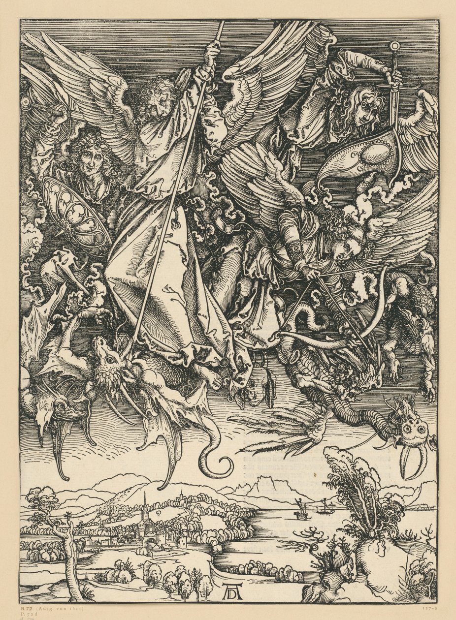 Mikaels kamp med dragen (Apokalypsen) av Albrecht Dürer