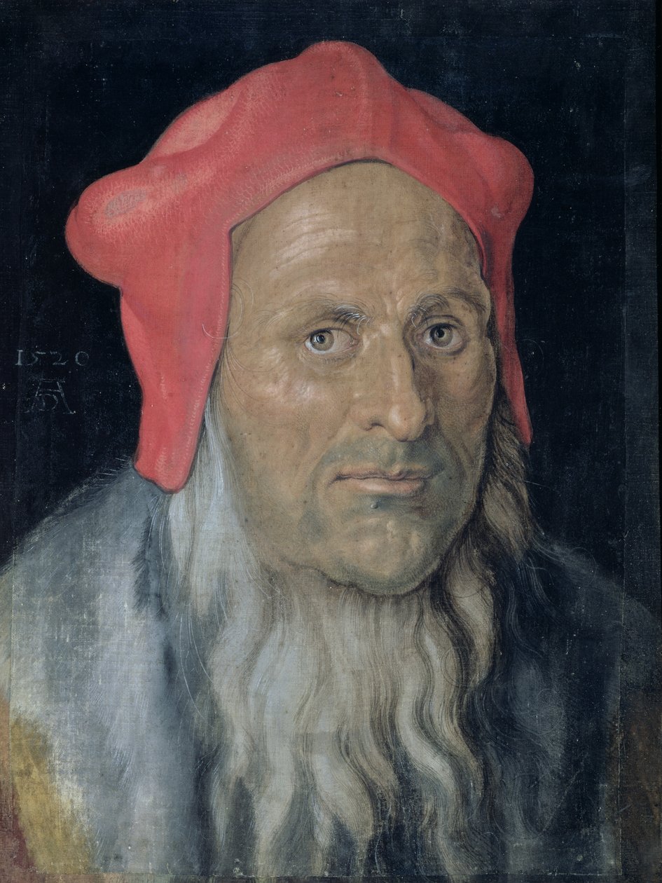Portrett av en skjeggete mann i en rød hatt, 1520 av Albrecht Dürer