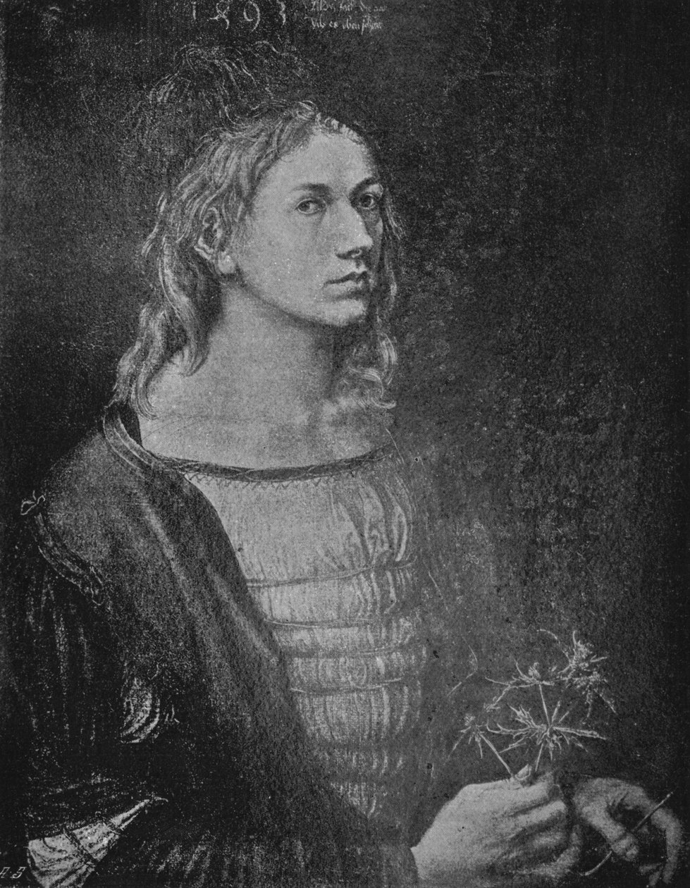 Portrett av kunstneren som holder en tistel, 1493, 1906 av Albrecht Dürer