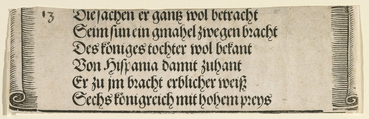 Trykt tekst for "Forlovelsen til Filip den fagre med Joan av Castilla" av Albrecht Dürer