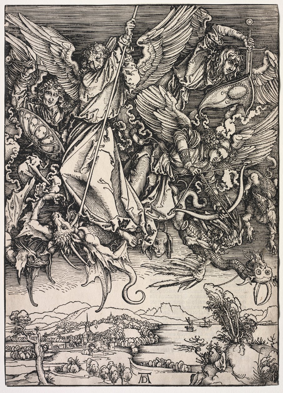 Johannes åpenbaring: St. Michael kjemper mot dragen, 1511. av Albrecht Dürer