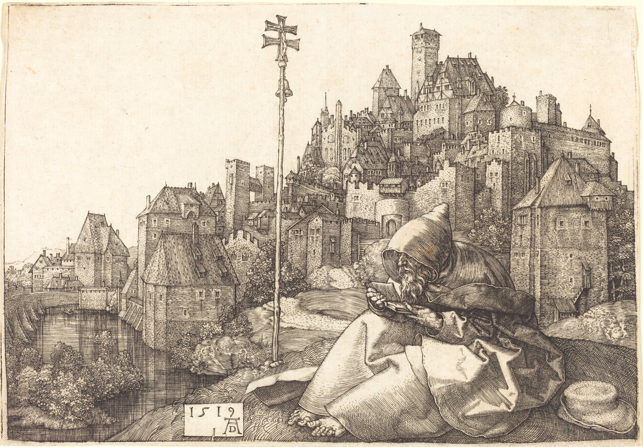 Saint Anthony Reading av Albrecht Dürer