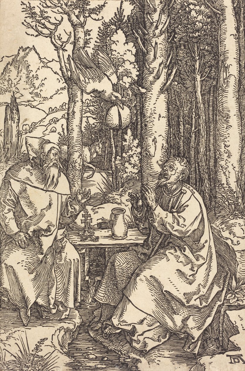 Saint Anthony og Saint Paul i villmarken, ca. 1504. av Albrecht Dürer