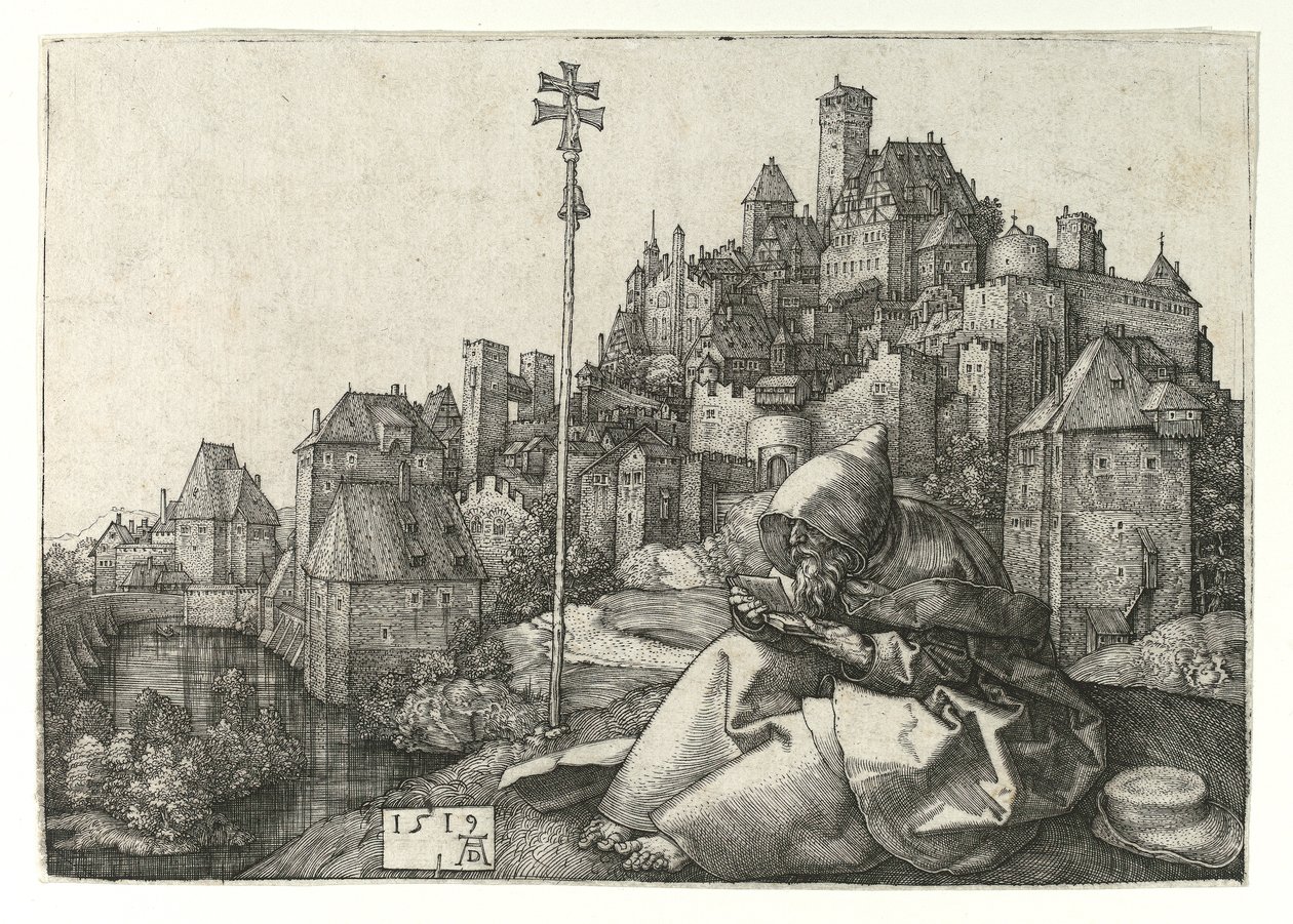 Saint Anthony leser. 1519 av Albrecht Dürer