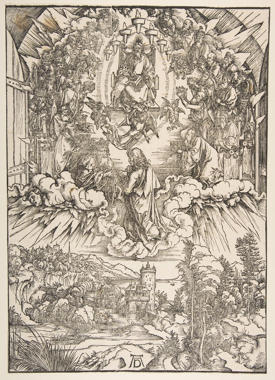 Saint John før Gud og de eldste, fra The Apocalypse, ca. 1496. av Albrecht Dürer