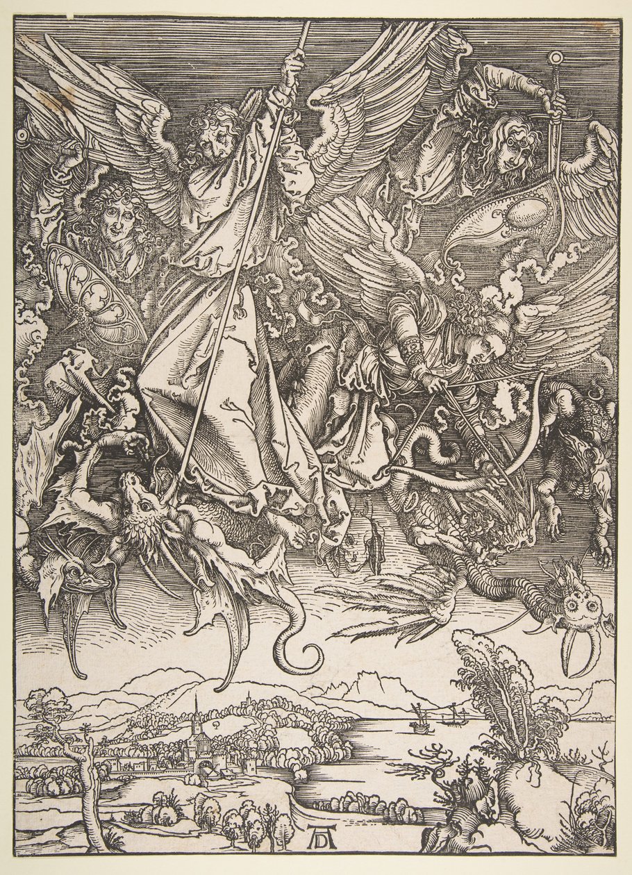 Erkeengelen Mikael i kamp med dragen, fra «Apokalypsen» av Albrecht Dürer