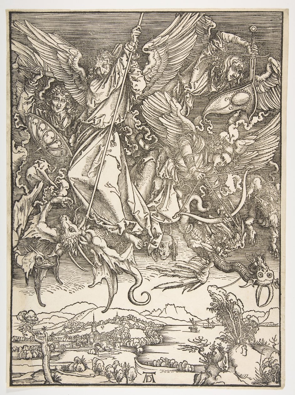 Saint Michael and the Dragon, fra The Apocalypse, ca. 1498. av Albrecht Dürer