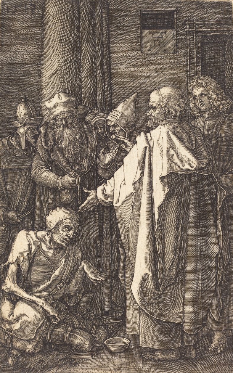 Saint Peter og Saint John helbreder en krøpling ved tempelporten, 1513. av Albrecht Dürer