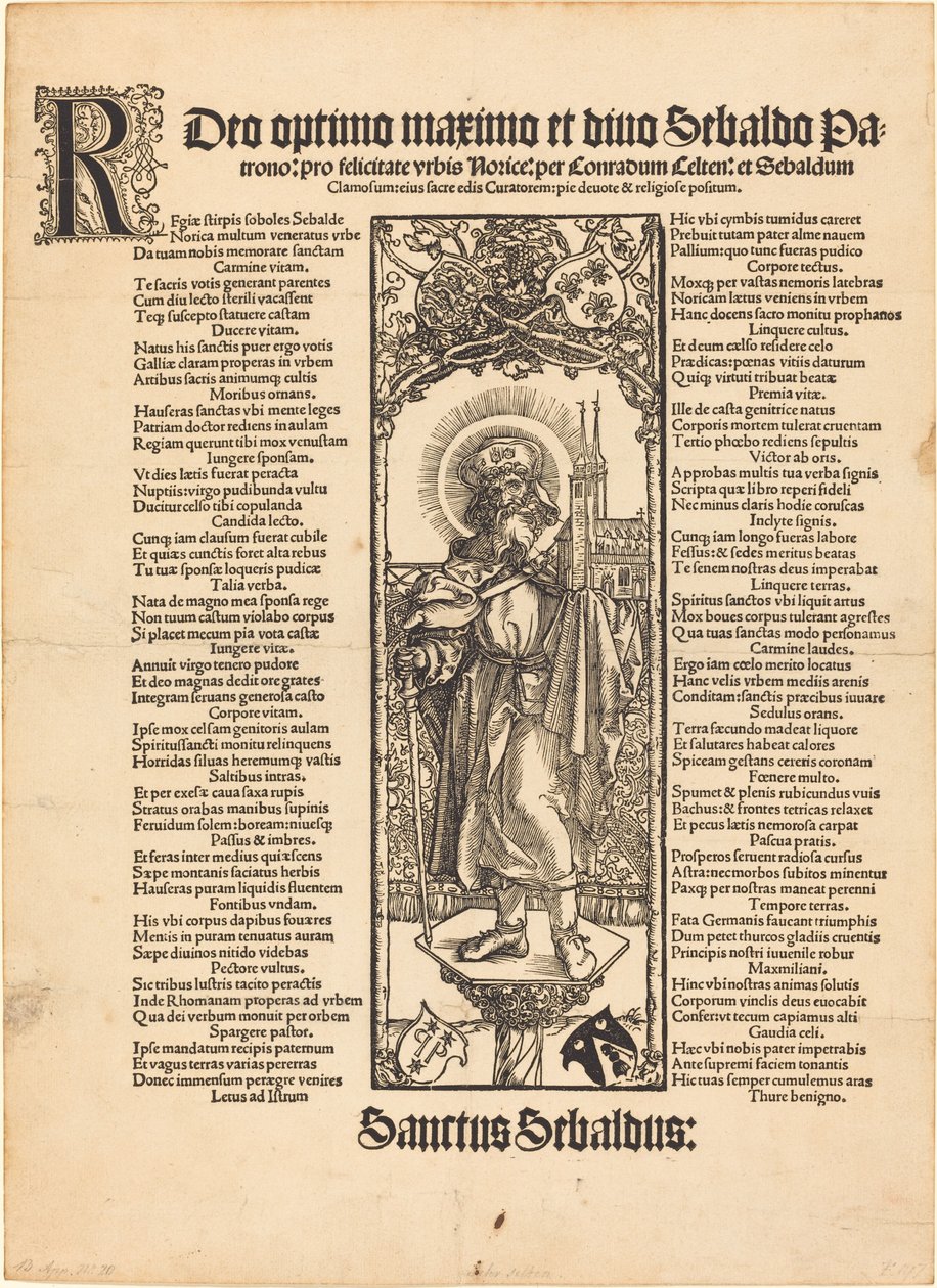Saint Sebaldus står på en søyle av Albrecht Dürer