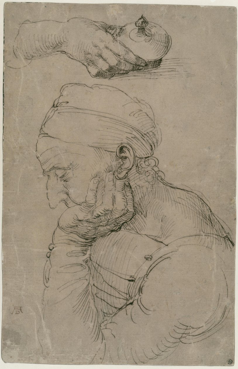 Sovende mann og studie av en hånd med en salvekrukke av Albrecht Dürer