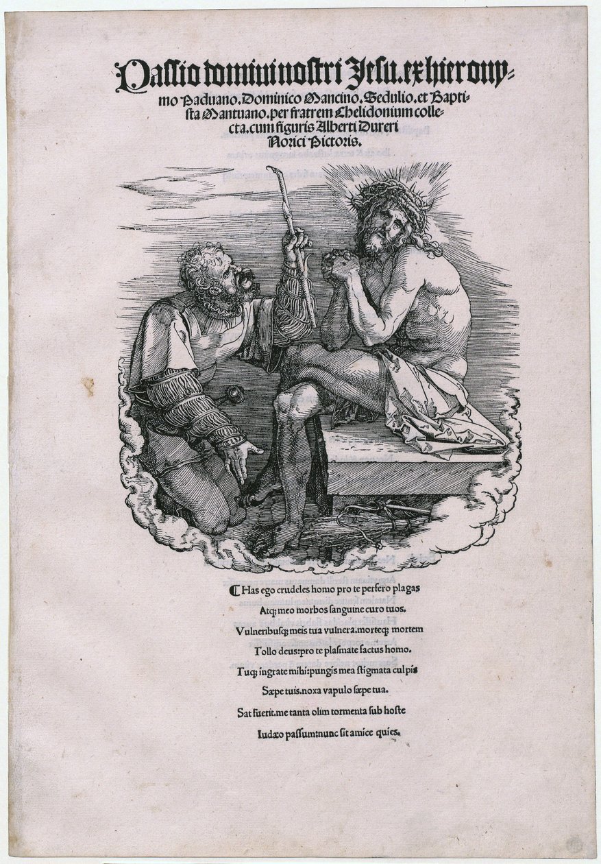 «Schmerzensmann og landsknechten», blad 1 [tittelsiden] i serien «Die Grosse Passion» av Albrecht Dürer