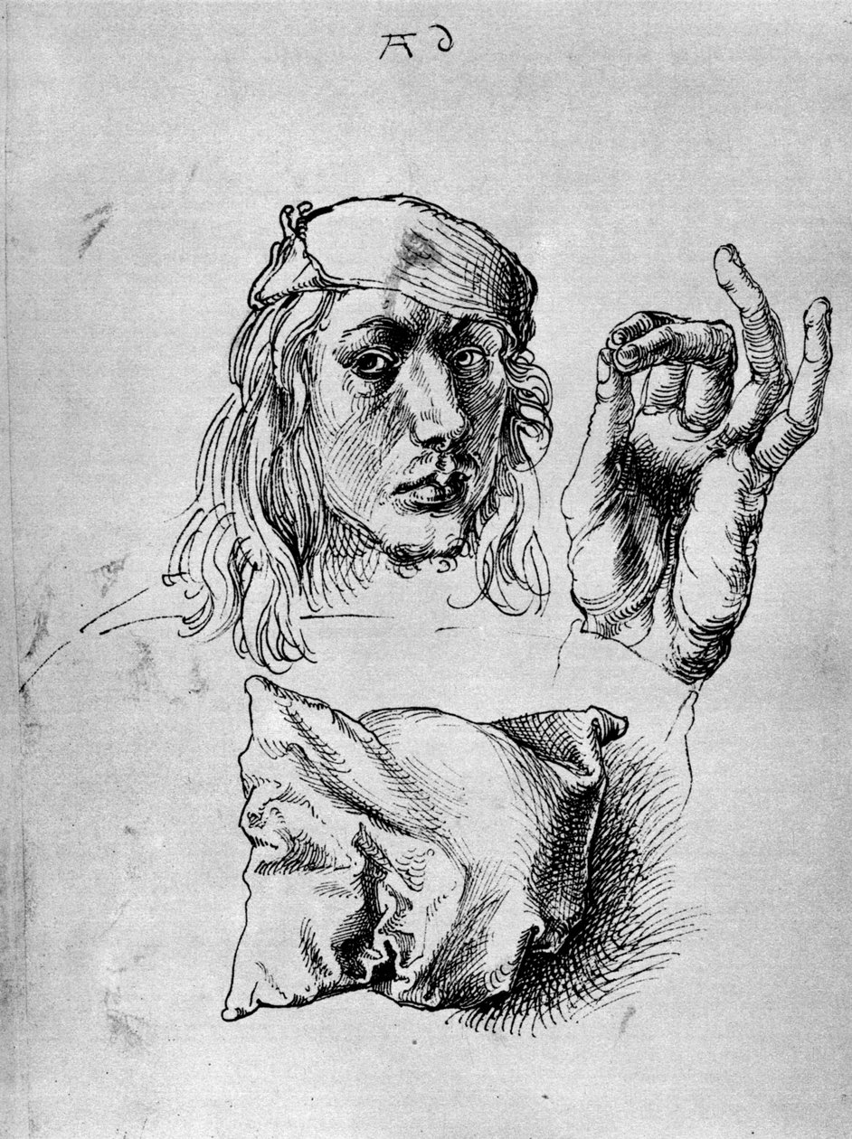 Selvportrett med en pute, 1493, 1936 av Albrecht Dürer