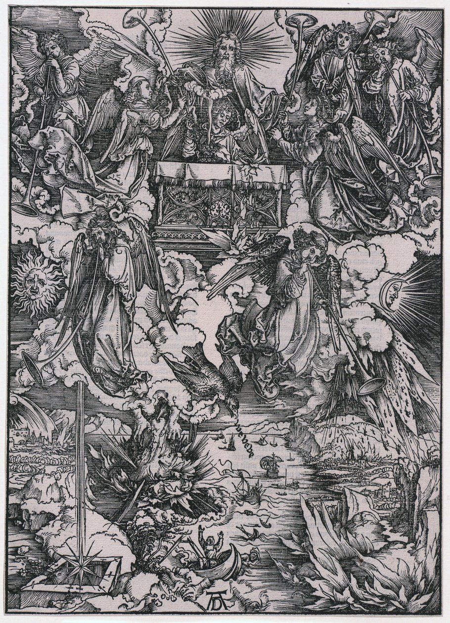 Sju engler med trompeter, figur VI, blad 8 fra serien «Apokalypsen» av Albrecht Dürer