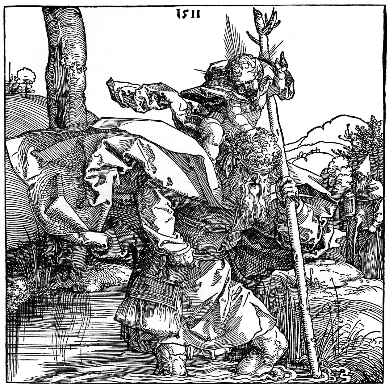 St Christopher som bærer spedbarnet Kristus, 1511, 1936 av Albrecht Dürer