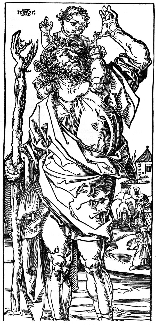 St Christopher som bærer spedbarnet Kristus, 1525, 1936 av Albrecht Dürer