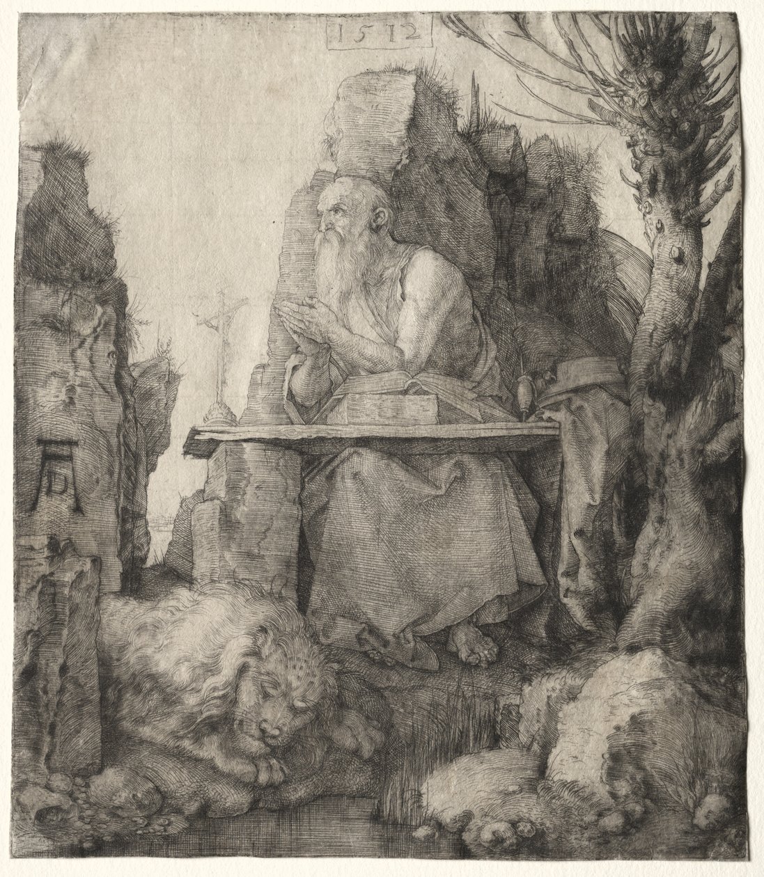 St. Jerome sitter i nærheten av en Pollard Willow av Albrecht Dürer