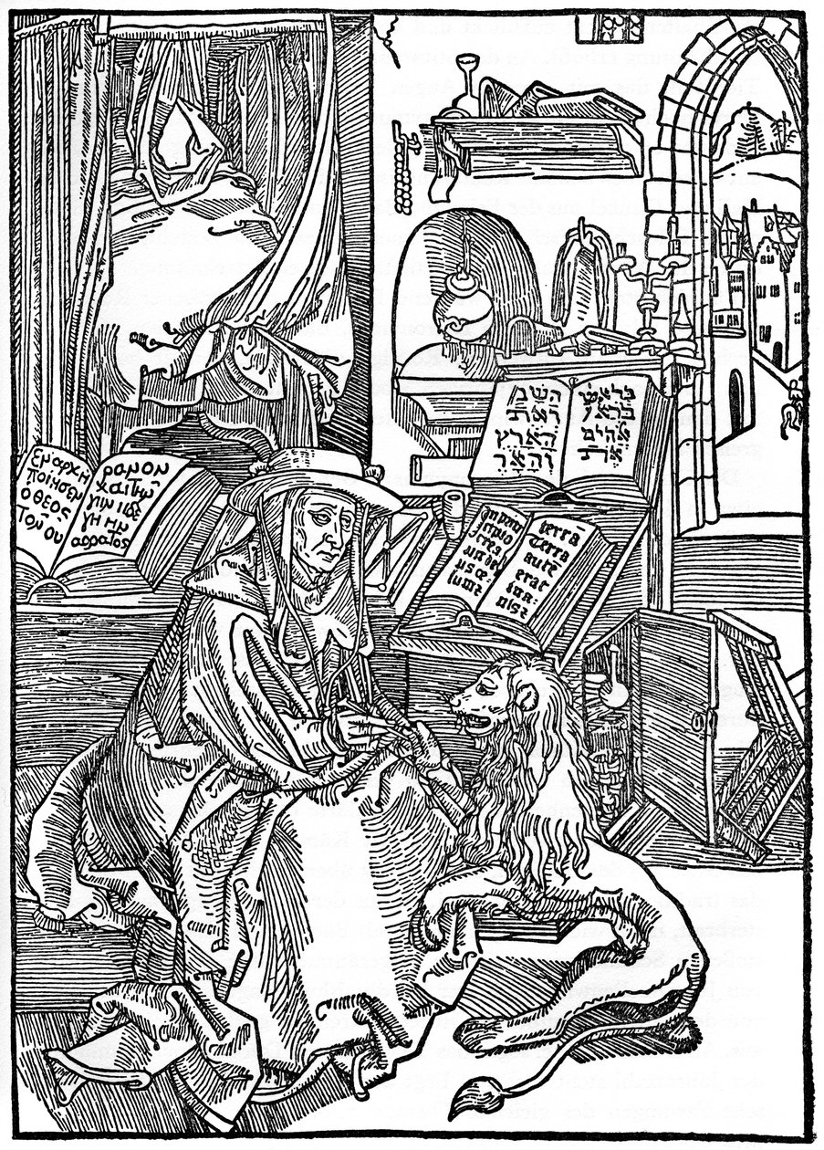 St. Jerome i studiet hans trekker en torn fra en løvepote, 1492, 1936 av Albrecht Dürer
