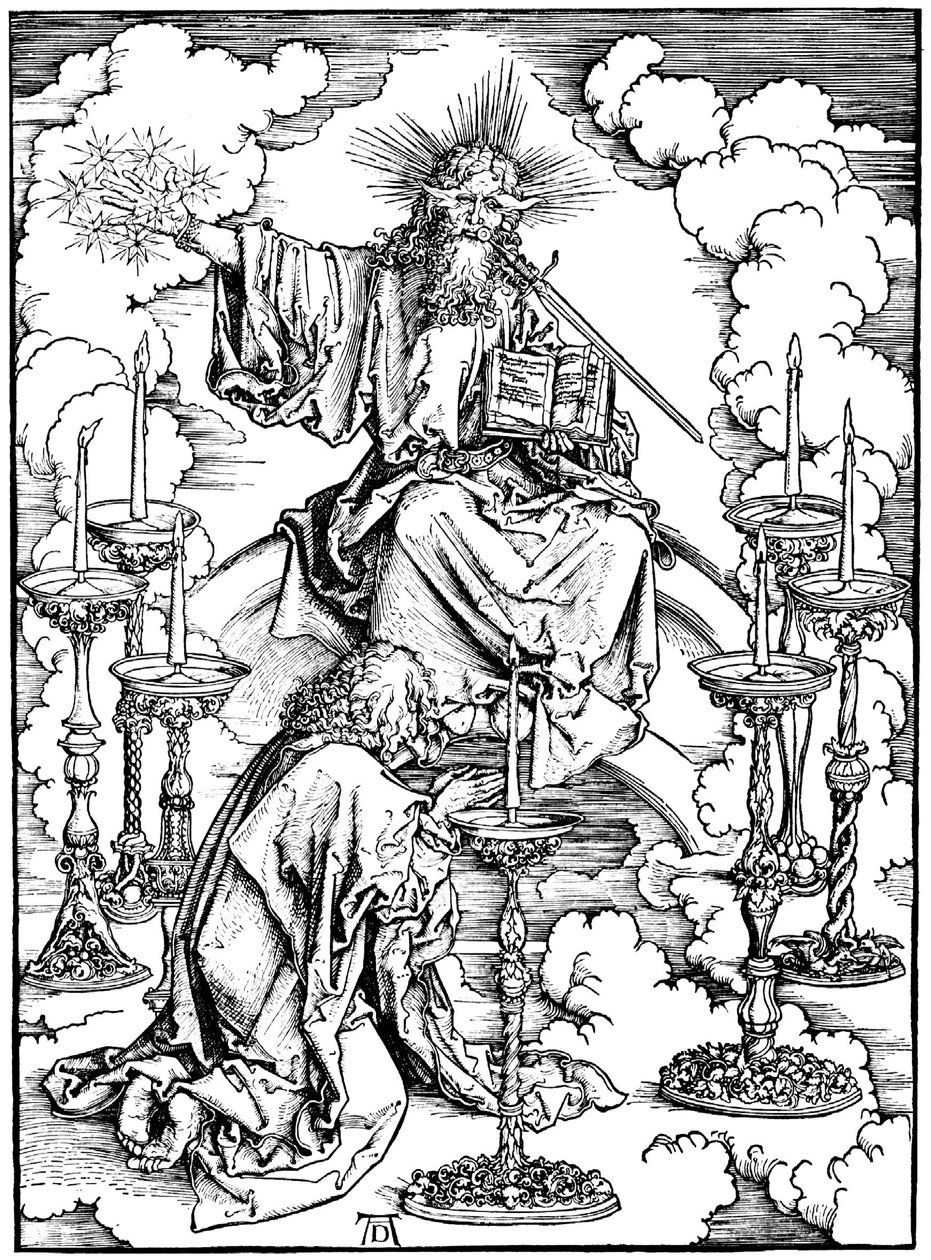 St Johns Vision of Christ and the Seven Candlesticks From The Apocalypse, ca. 1497 av Albrecht Dürer