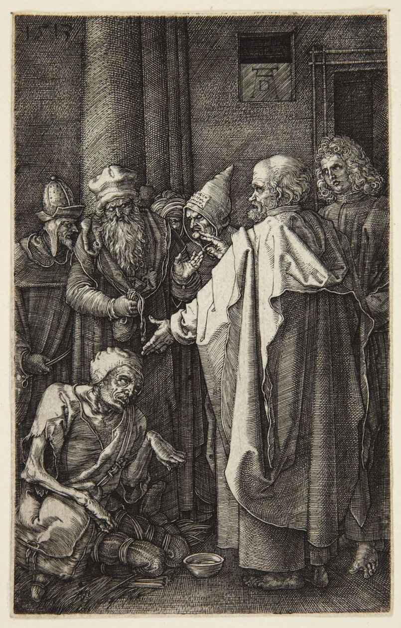 St. Peter og St. Johannes helbreder den lamme mannen (Gravert lidelsesserie) av Albrecht Dürer