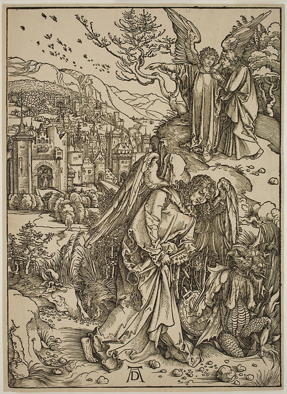 Engelen som viser St. Johannes det nye Jerusalem av Albrecht Dürer