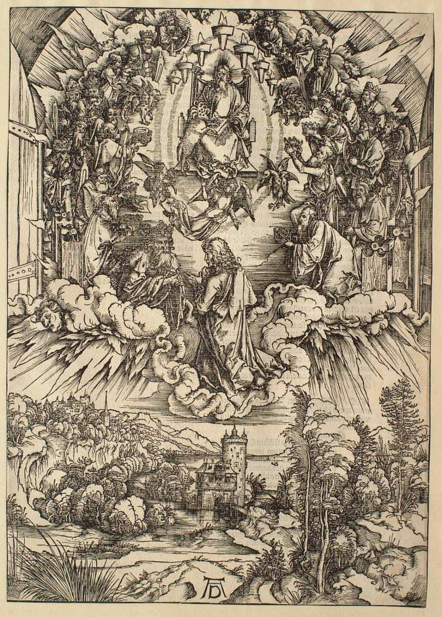 Apokalypsen: Sankt Johannes foran Gud og de eldste av Albrecht Dürer