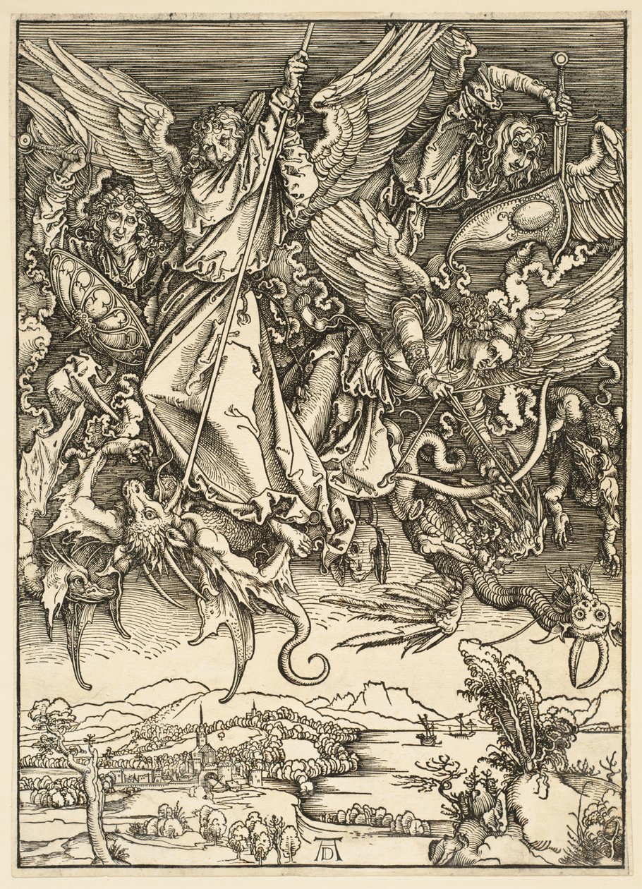 Apokalypsen: Sankt Mikael kjemper mot dragen av Albrecht Dürer