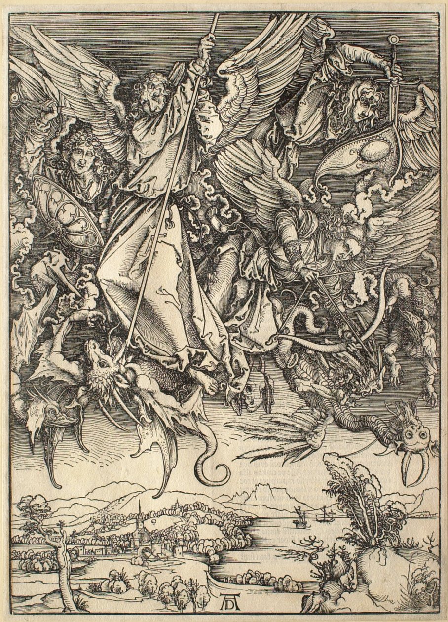 Apokalypsen: Sankt Mikael kjemper mot dragen av Albrecht Dürer