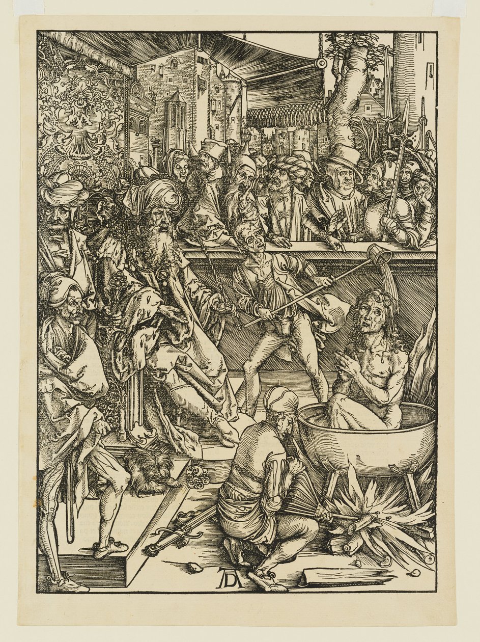 Det forsøkede martyriet til den hellige Johannes i en kjele med kokende olje under Domitian av Albrecht Dürer