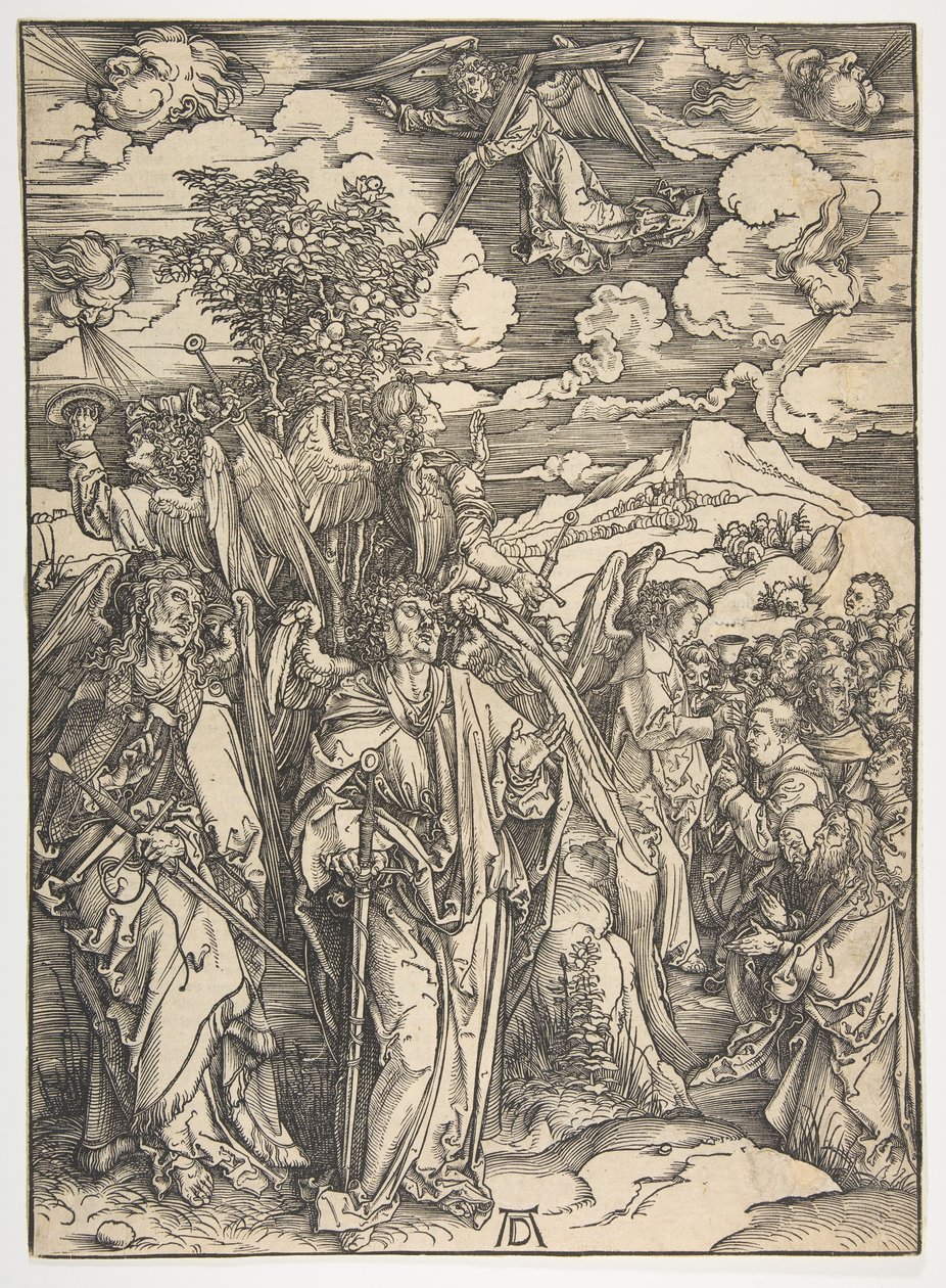 The Four Angels Holding the Winds, fra The Apocalypse, tysk utgave, 1498, ca. 1498. av Albrecht Dürer