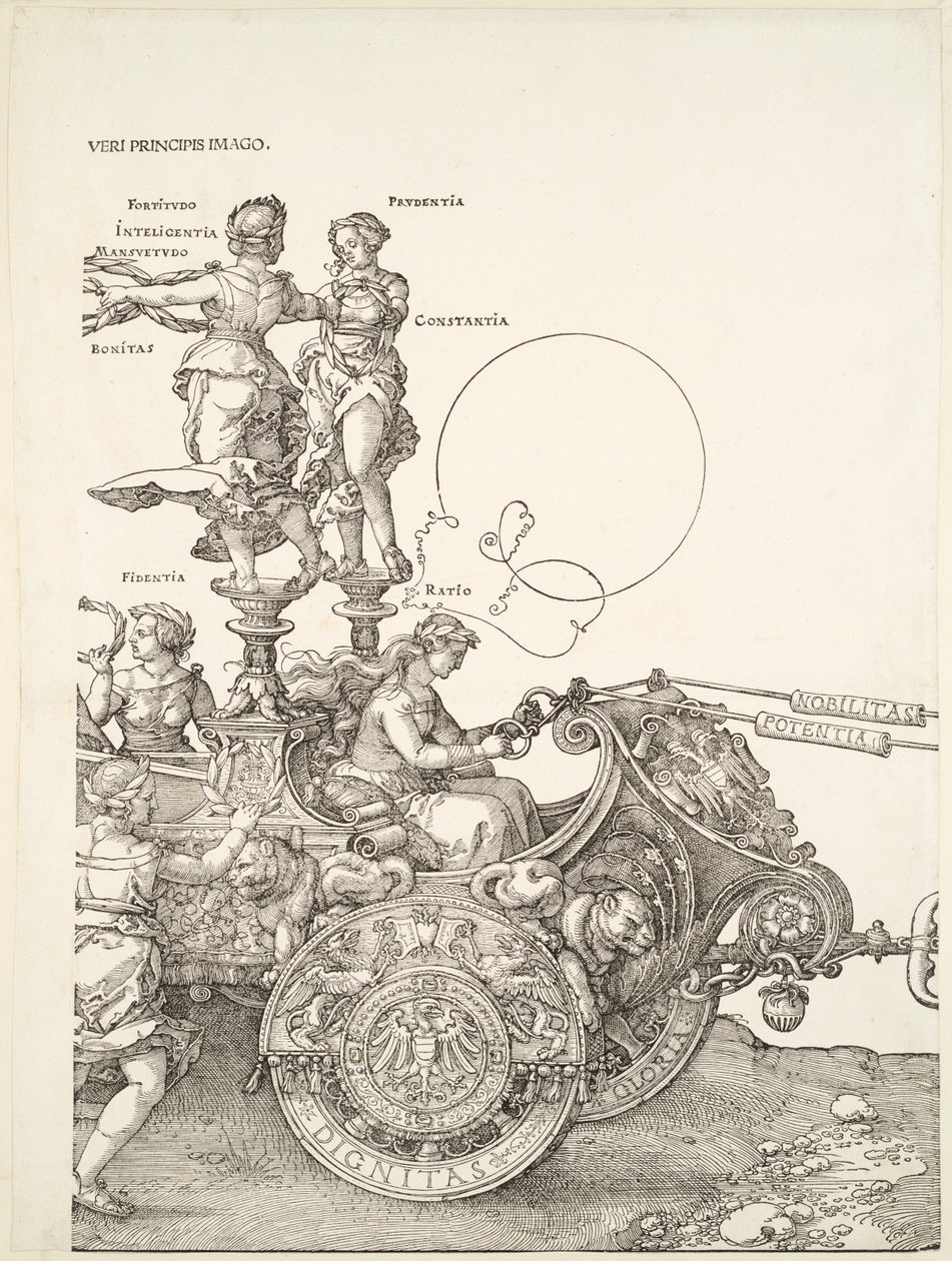 Den store triumfvognen: høyre del av vognen med Fidentia og Ratio av Albrecht Dürer