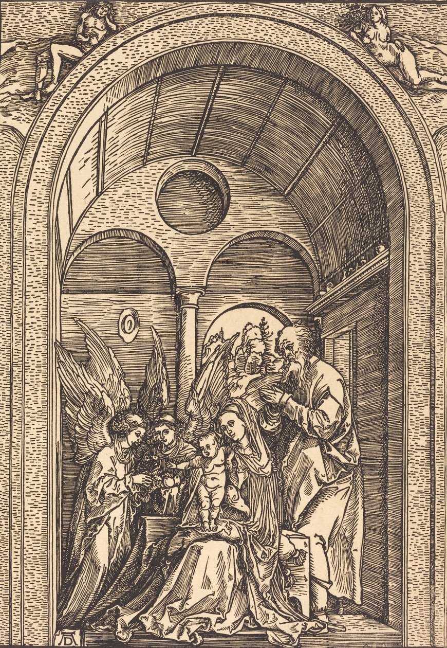 Den hellige familie med to engler i en hvelvet sal, ca. 1504. av Albrecht Dürer