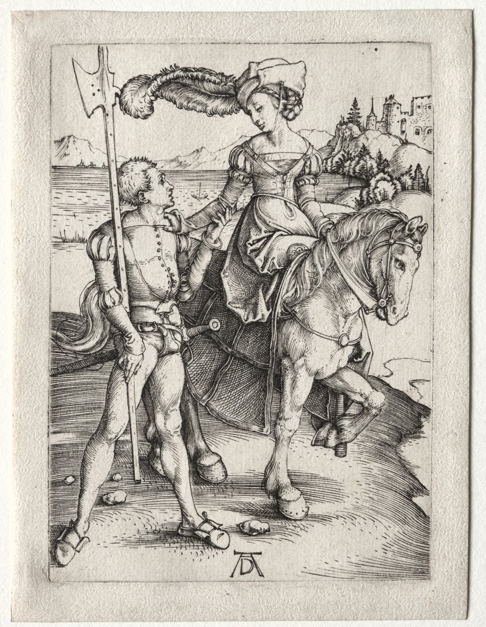 Lady Riding og Landsknecht av Albrecht Dürer
