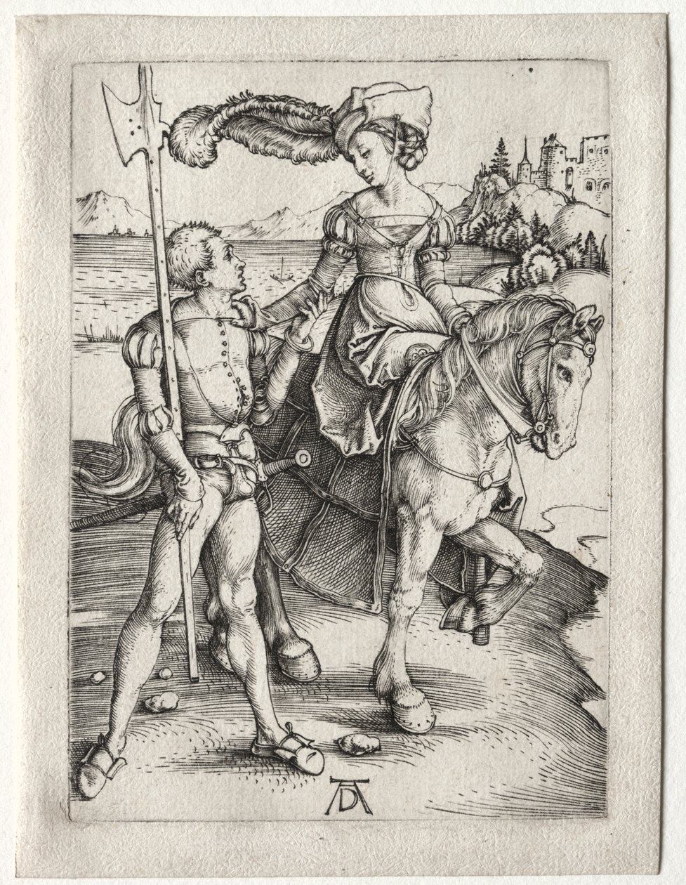 The Lady Riding and the Landsknecht, ca. 1497. av Albrecht Dürer