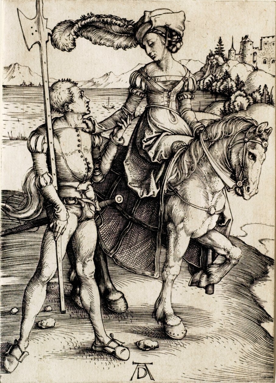 Damen til hest med hellebardisten av Albrecht Dürer