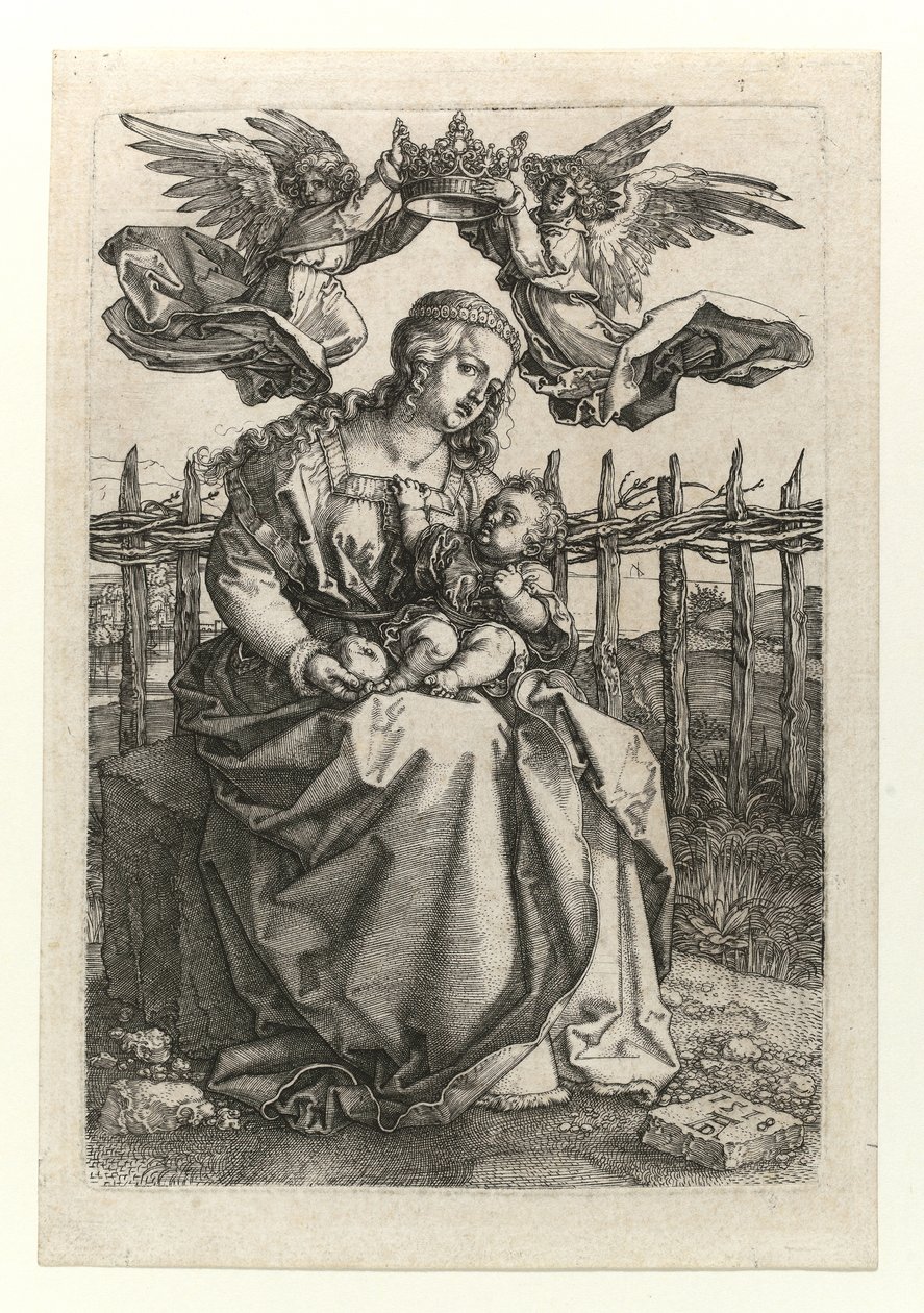 Madonnaen og barnet kronet av to engler, 1518 av Albrecht Dürer