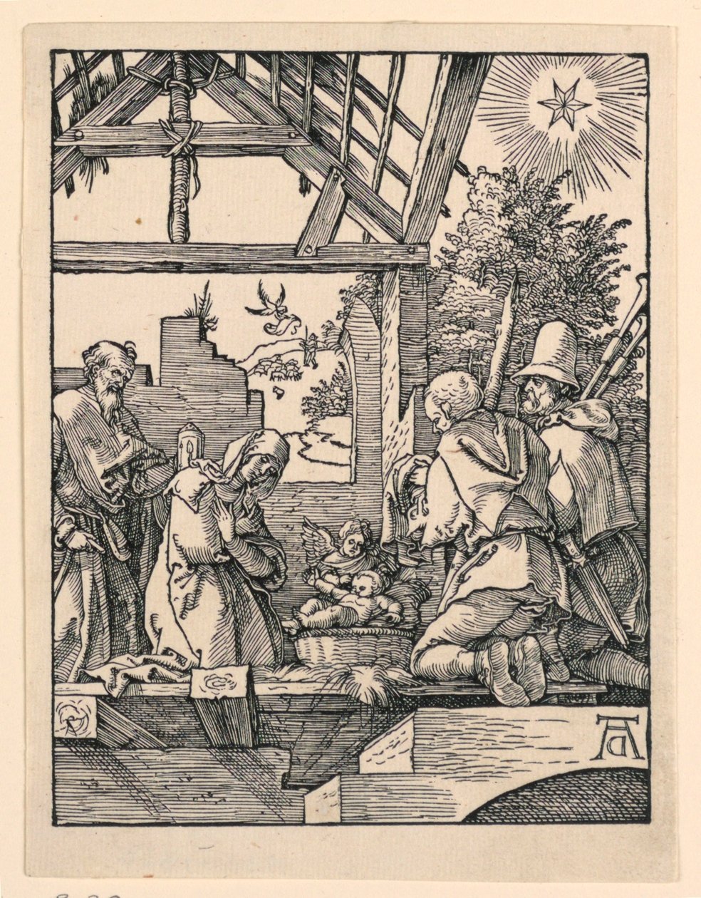 The Nativity (tilbedelse av hyrdene) fra The Little Passion-serien av Albrecht Dürer
