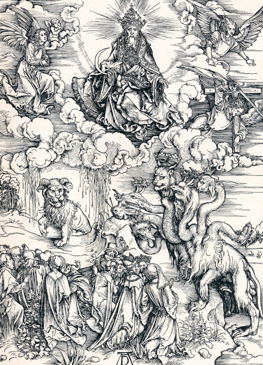 Det syvhodede udyret og udyret med lammehorn, 1498 1906. av Albrecht Dürer